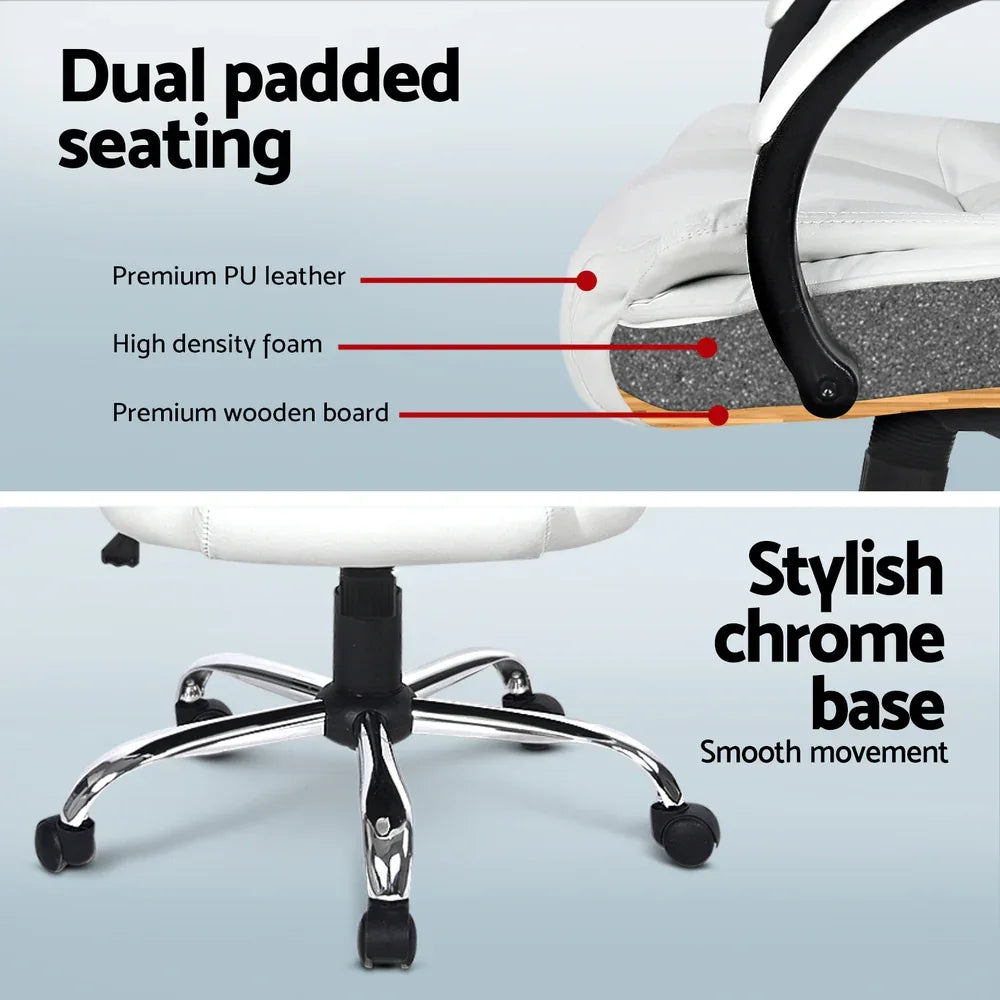 Artiss Computer Desk 120cm Executive Office Chair Set PU Leather High Back White - Mekamart Australia