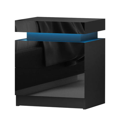 Artiss 2X Bedside Table LED 2 Drawers Lift-up Storage - COLEY Black - Mekamart Australia