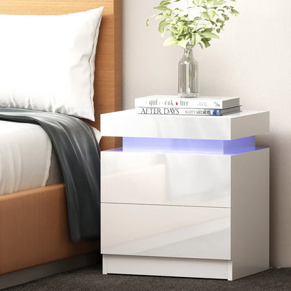Artiss Bedside Table LED 2 Drawers Lift-up Storage - COLEY White - Mekamart Australia