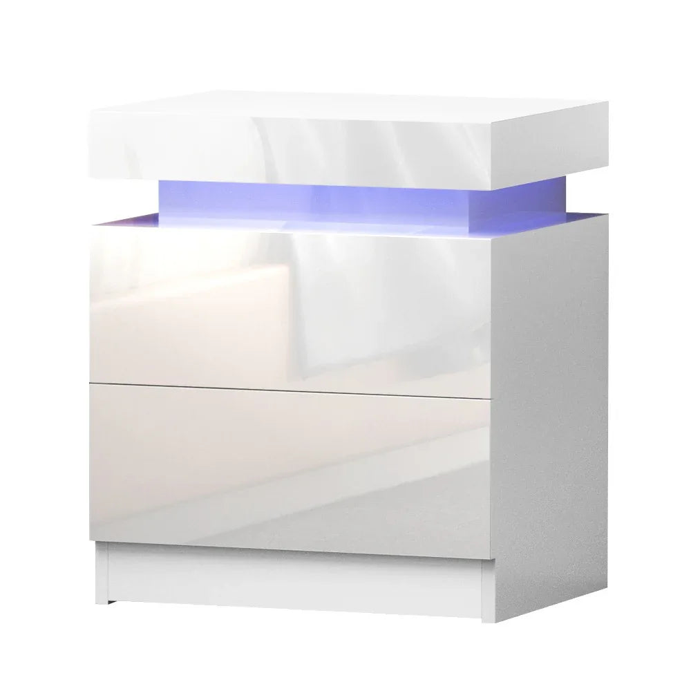 Artiss 2X Bedside Table LED 2 Drawers Lift-up Storage - COLEY White - Mekamart Australia