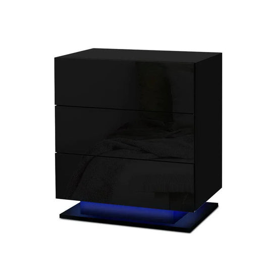 Artiss 2x Bedside Table LED 3 Drawers - MORI Black - Mekamart Australia