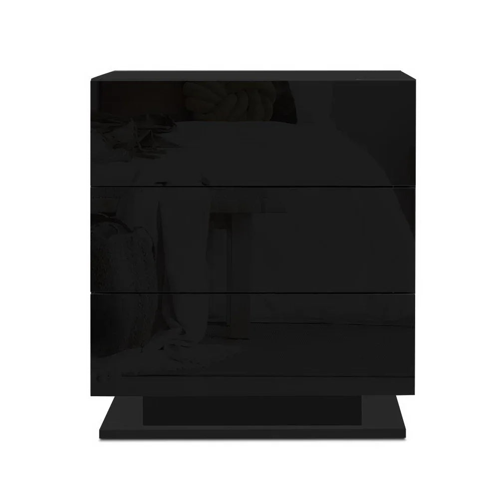 Artiss 2x Bedside Table LED 3 Drawers - MORI Black - Mekamart Australia