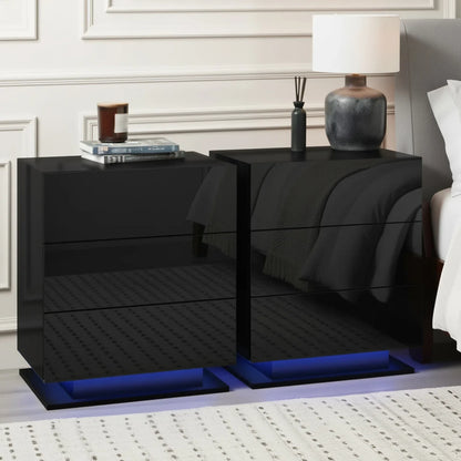 Artiss 2x Bedside Table LED 3 Drawers - MORI Black - Mekamart Australia