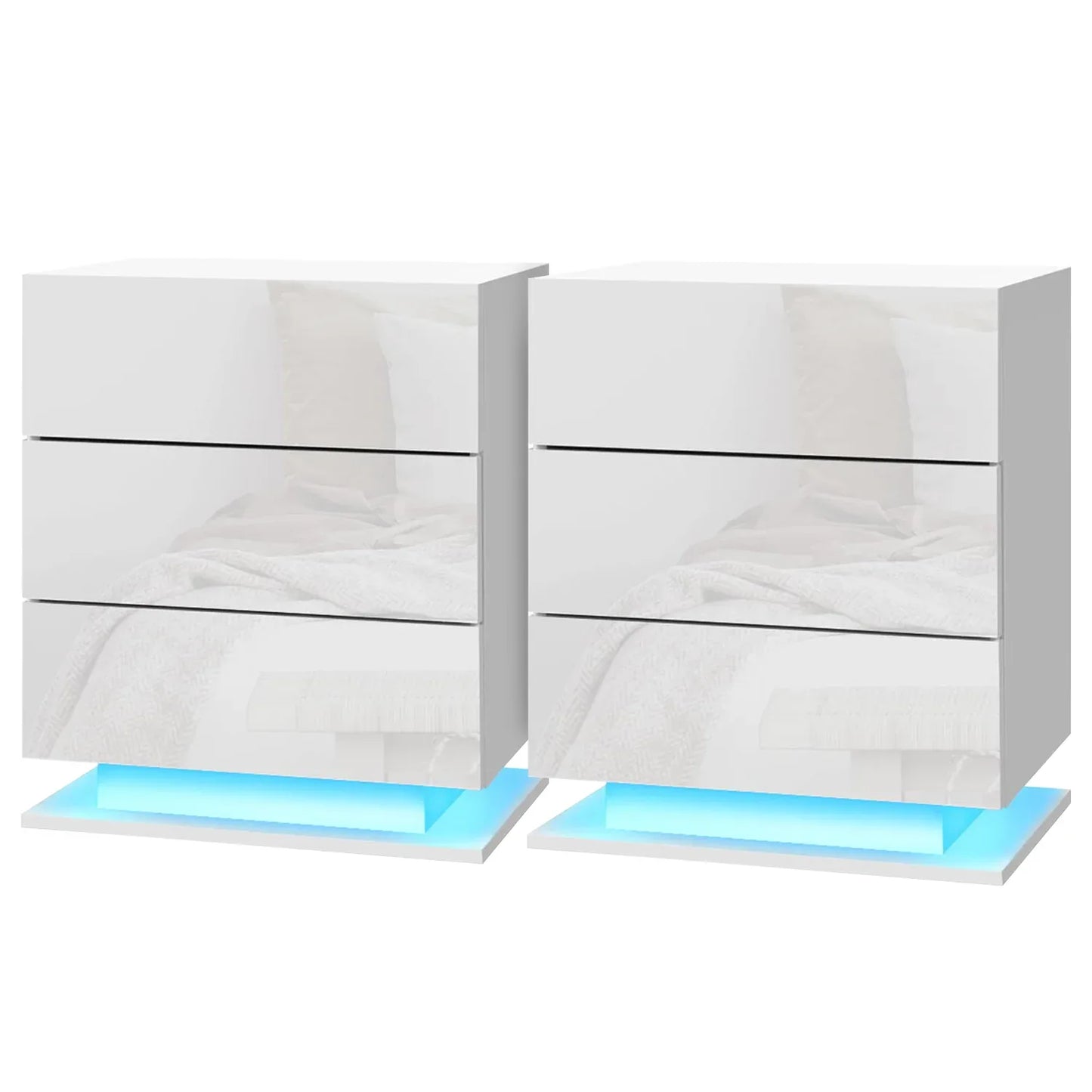 Artiss 2x Bedside Table LED 3 Drawers - MORI White - Mekamart Australia