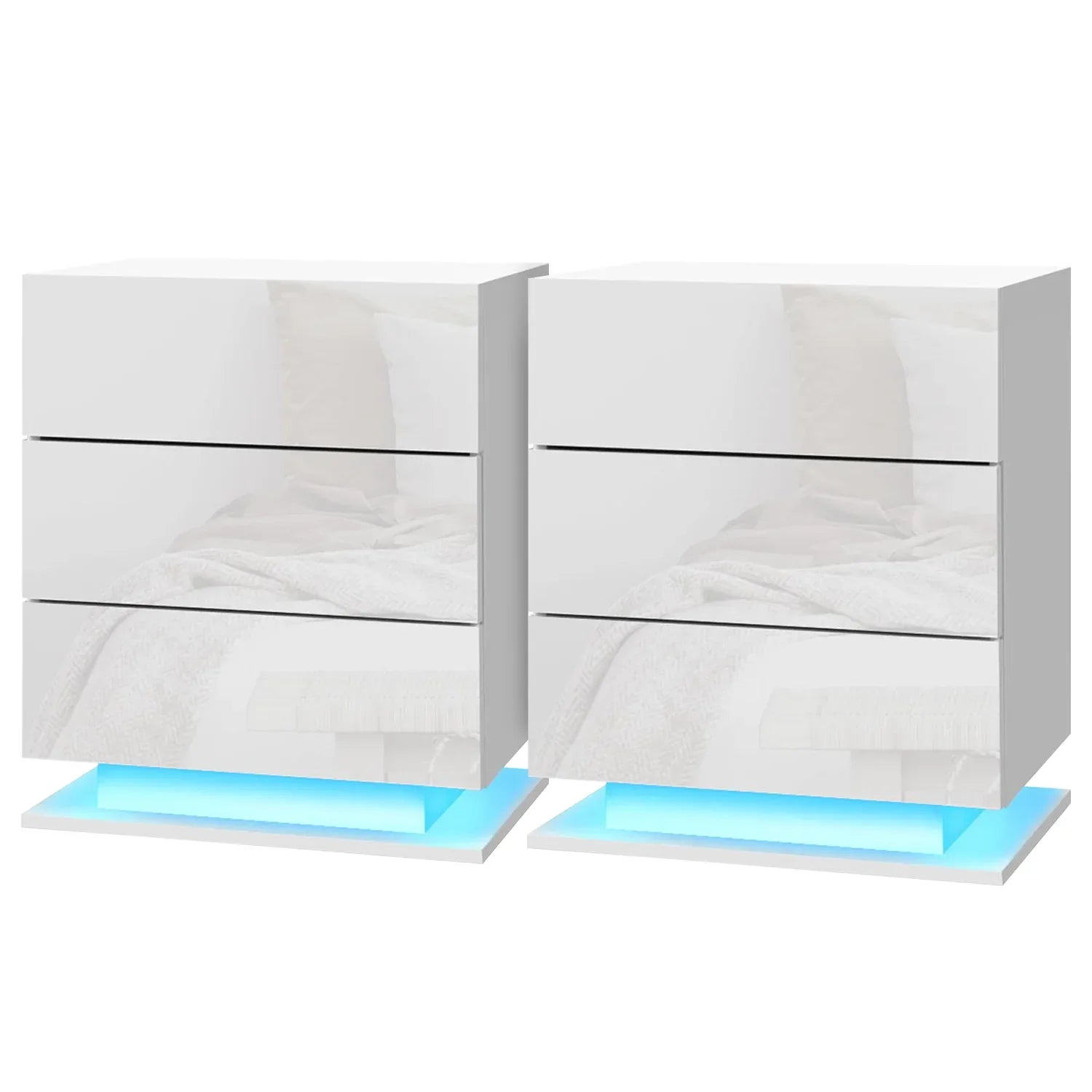 Artiss 2x Bedside Table LED 3 Drawers - MORI White - Mekamart Australia