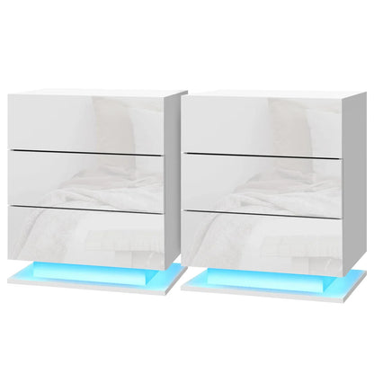 Artiss 2x Bedside Table LED 3 Drawers - MORI White - Mekamart Australia