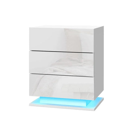 Artiss 2x Bedside Table LED 3 Drawers - MORI White - Mekamart Australia