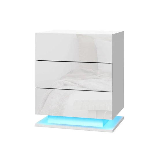 Artiss 2x Bedside Table LED 3 Drawers - MORI White - Mekamart Australia