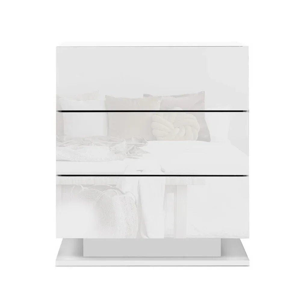 Artiss 2x Bedside Table LED 3 Drawers - MORI White - Mekamart Australia