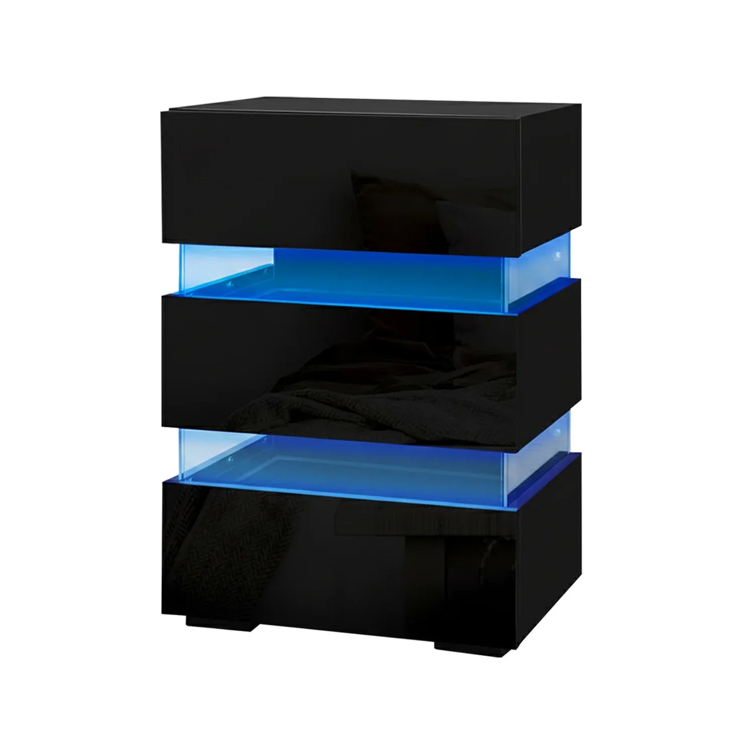 Artiss 2x Bedside Table LED 3 Drawers - LUMI Black - Mekamart Australia