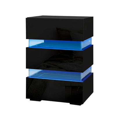 Artiss 2x Bedside Table LED 3 Drawers - LUMI Black - Mekamart Australia