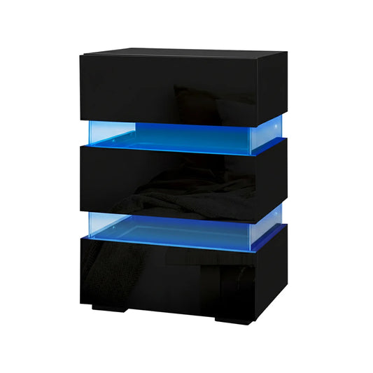 Artiss 2x Bedside Table LED 3 Drawers - LUMI Black - Mekamart Australia