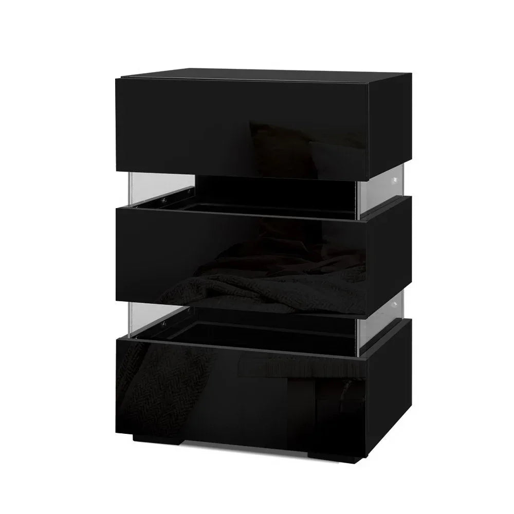 Artiss 2x Bedside Table LED 3 Drawers - LUMI Black - Mekamart Australia