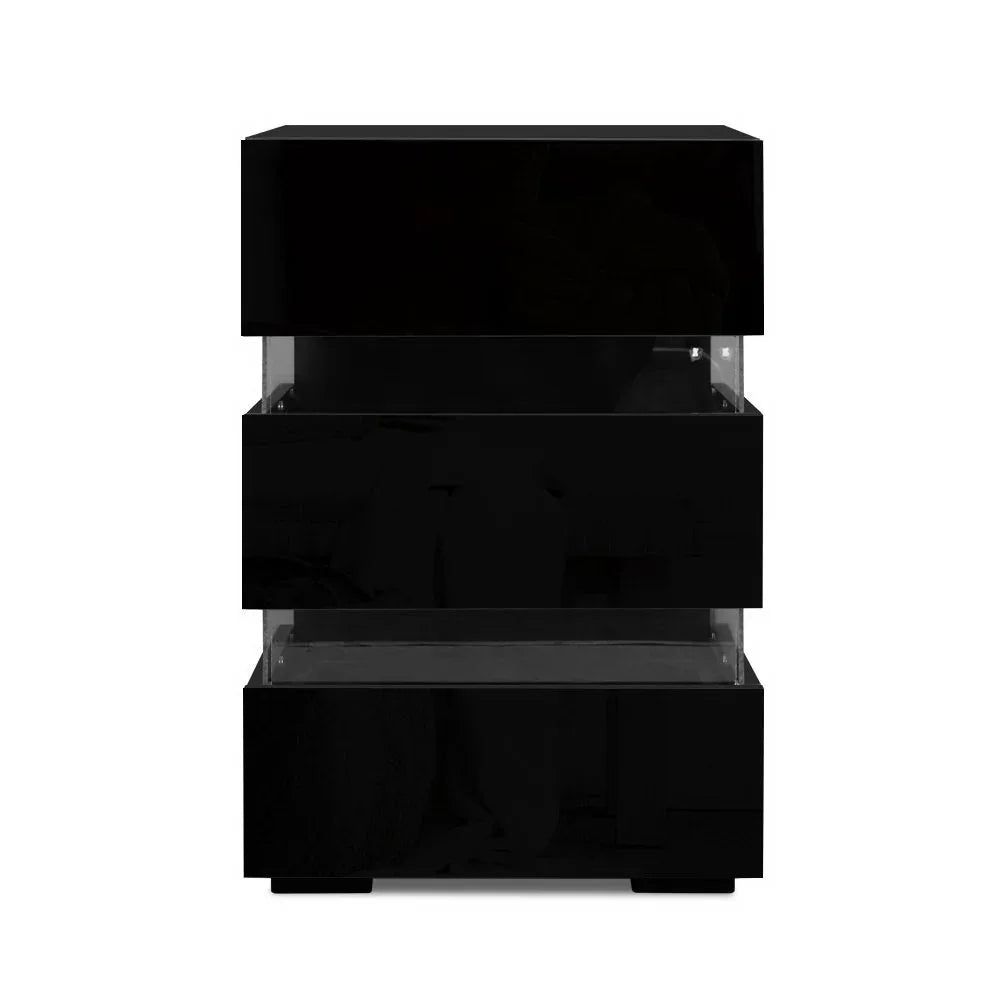 Artiss 2x Bedside Table LED 3 Drawers - LUMI Black - Mekamart Australia