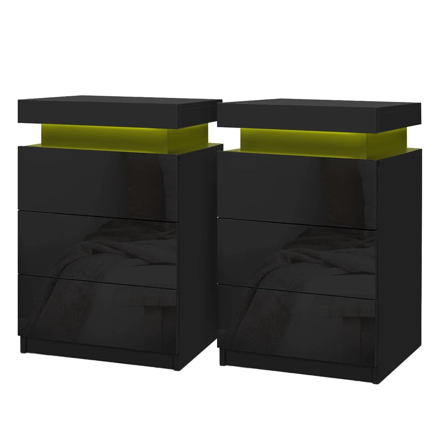 Artiss 2X Bedside Table LED 3 Drawers - COLEY Black - Mekamart Australia
