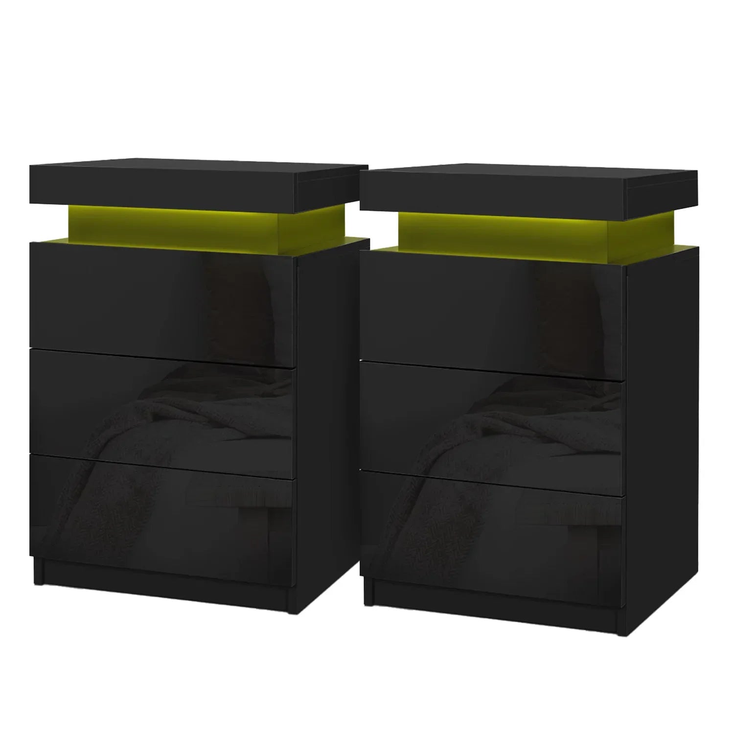 Artiss 2X Bedside Table LED 3 Drawers - COLEY Black - Mekamart Australia