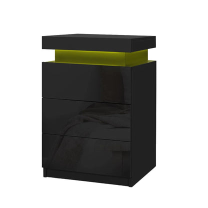 Artiss 2X Bedside Table LED 3 Drawers - COLEY Black - Mekamart Australia