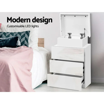 Artiss Bedside Table LED 3 Drawers - COLEY White - Mekamart Australia
