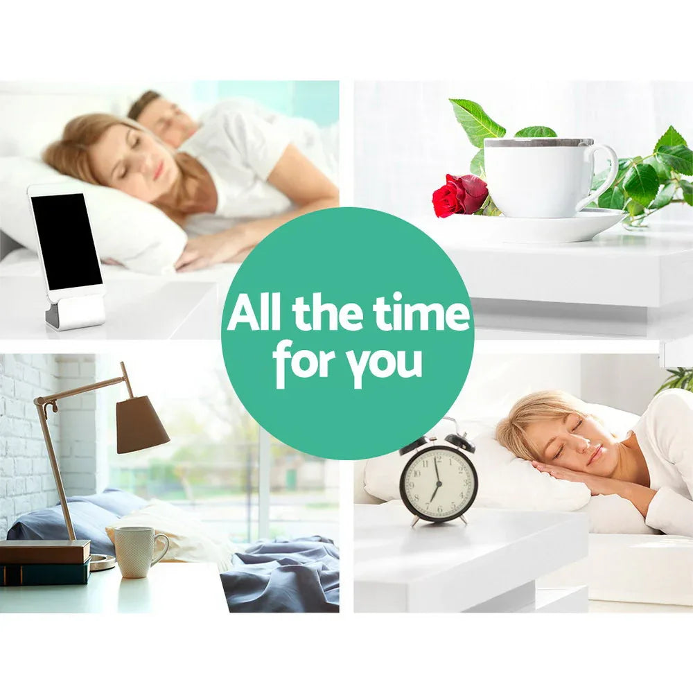 Artiss Bedside Table LED 3 Drawers - COLEY White - Mekamart Australia