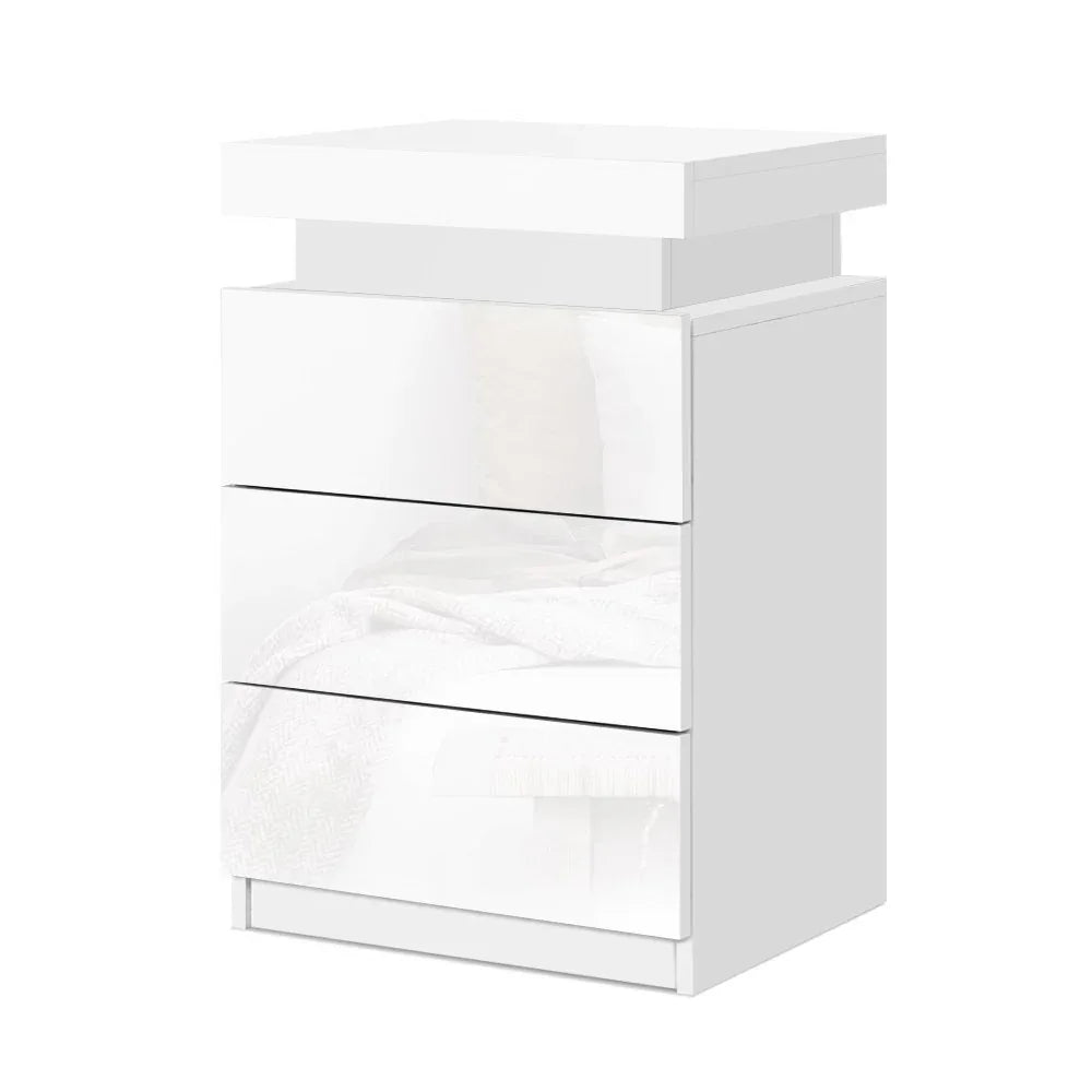 Artiss Bedside Table LED 3 Drawers - COLEY White - Mekamart Australia
