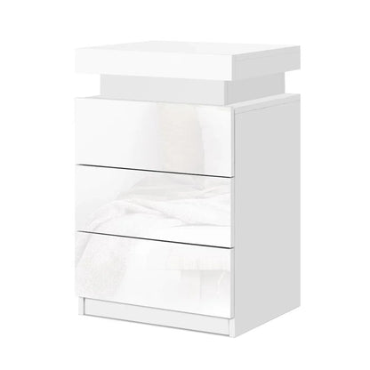 Artiss Bedside Table LED 3 Drawers - COLEY White - Mekamart Australia