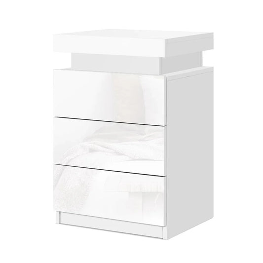 Artiss Bedside Table LED 3 Drawers - COLEY White - Mekamart Australia