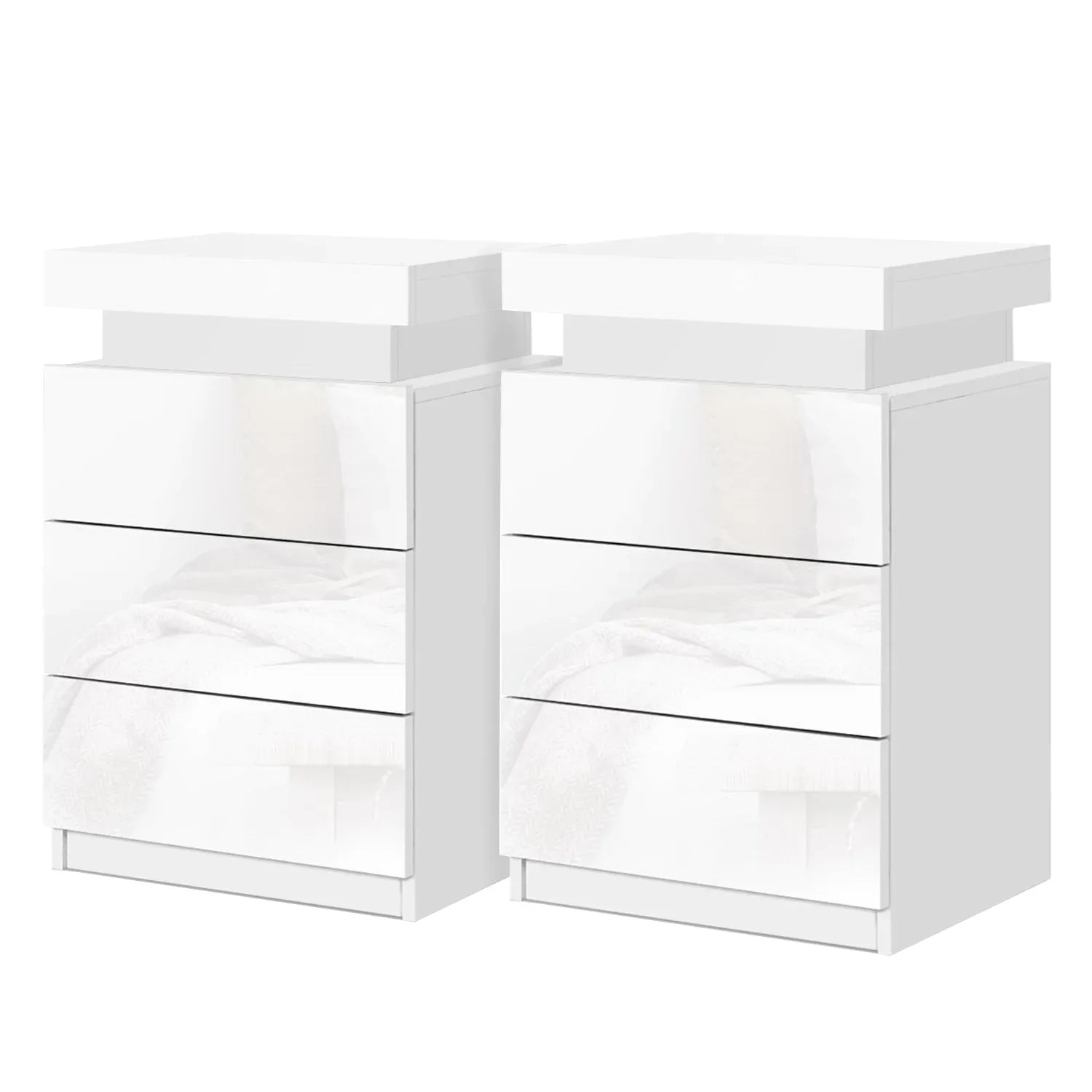 Artiss 2X Bedside Table LED 3 Drawers - COLEY White - Mekamart Australia