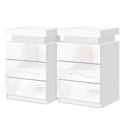 Artiss 2X Bedside Table LED 3 Drawers - COLEY White - Mekamart Australia