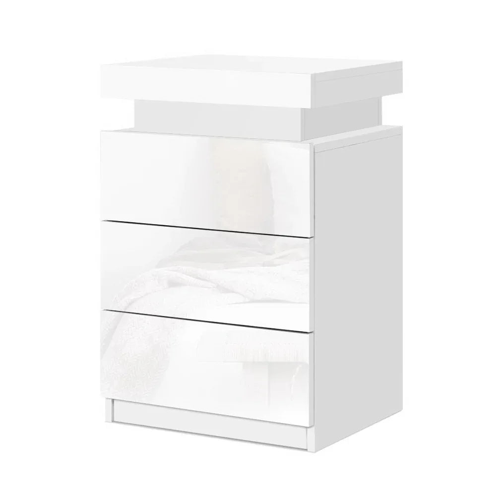 Artiss 2X Bedside Table LED 3 Drawers - COLEY White - Mekamart Australia