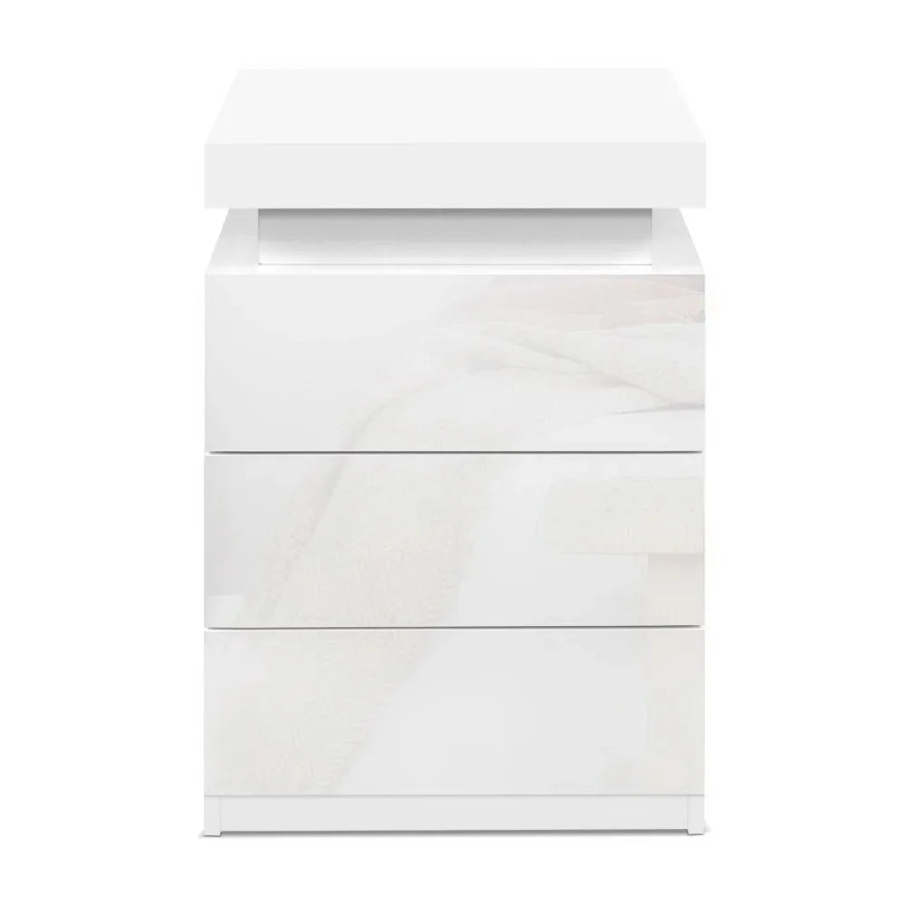 Artiss 2X Bedside Table LED 3 Drawers - COLEY White - Mekamart Australia