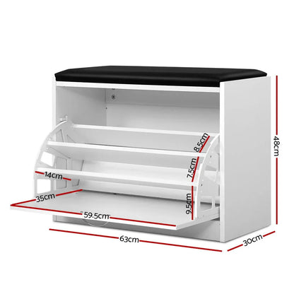 Artiss Shoe Rack Cabinet Bench 15 Pairs White Kyla