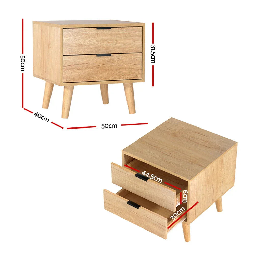 Artiss Bedside Table 2 Drawers - Pine - Mekamart Australia