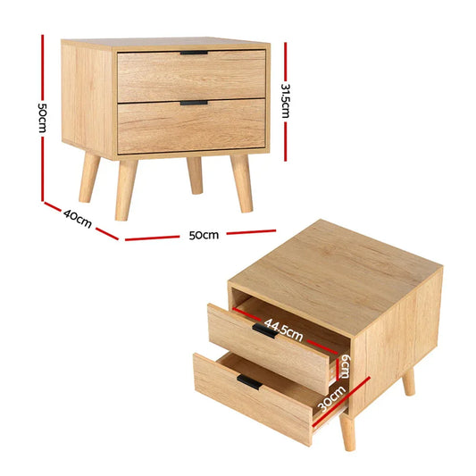 Artiss Bedside Table 2 Drawers - Pine - Mekamart Australia