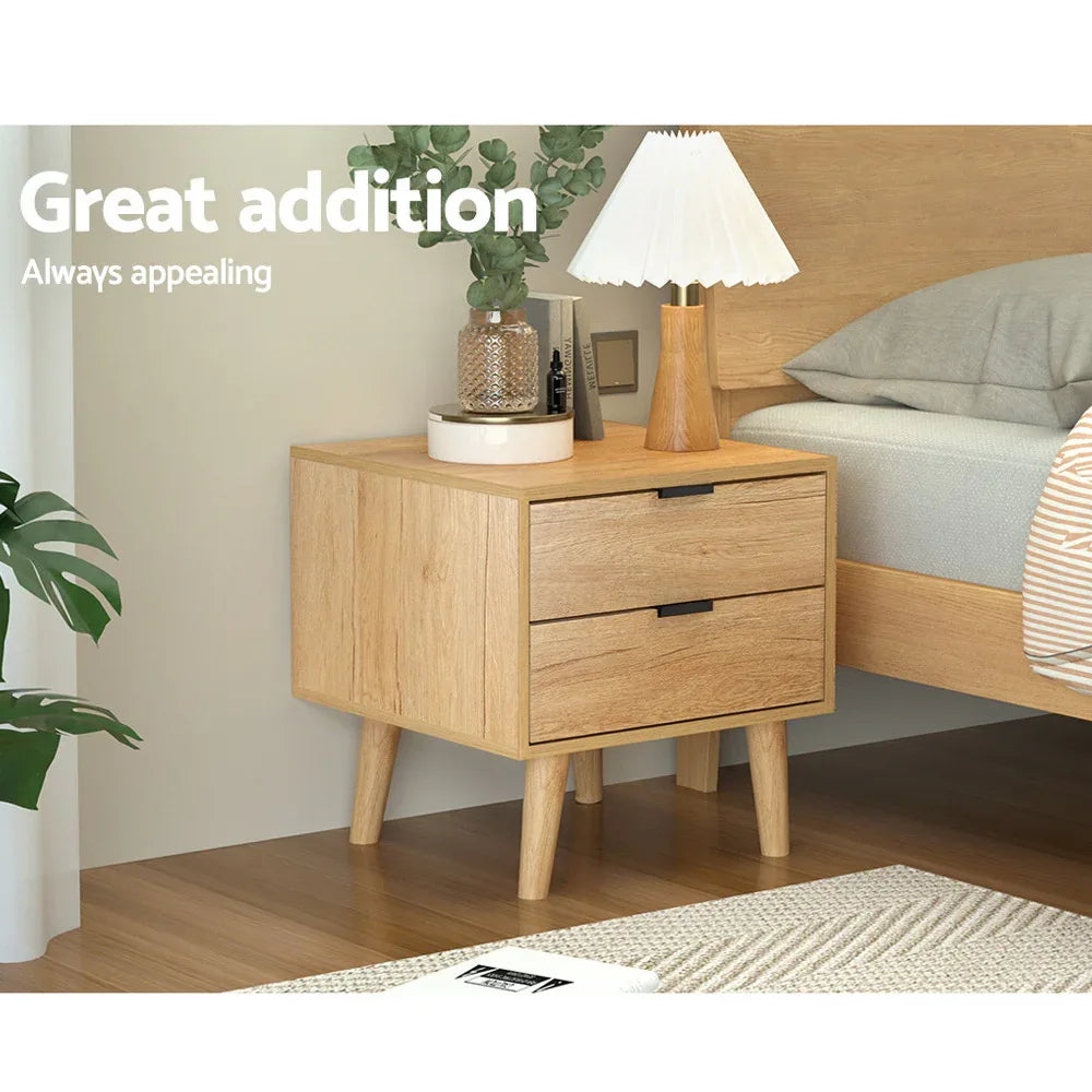 Artiss Bedside Table 2 Drawers - Pine - Mekamart Australia