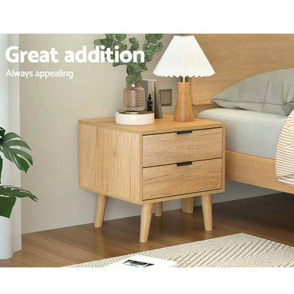 Artiss Bedside Table 2 Drawers - Pine - Mekamart Australia