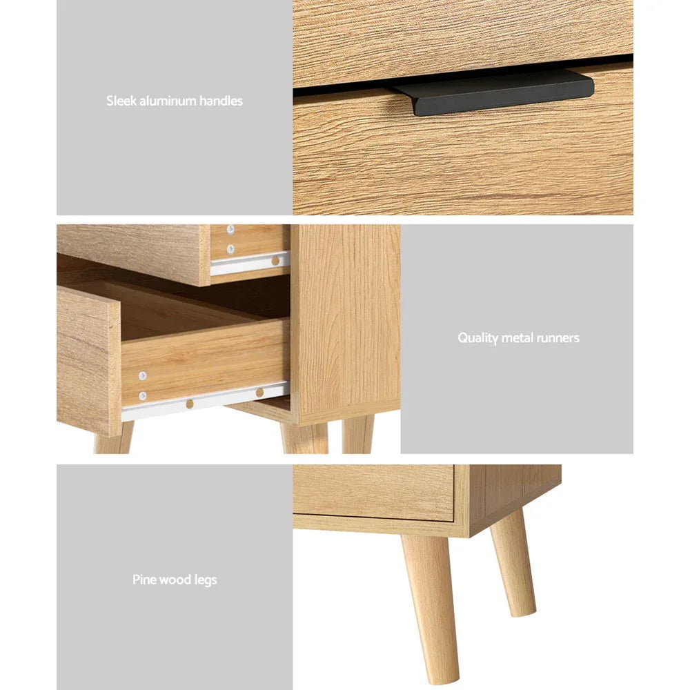 Artiss Bedside Table 2 Drawers - Pine - Mekamart Australia