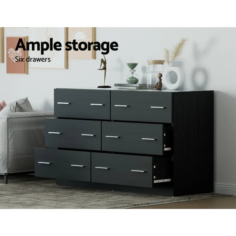 Artiss 6 Chest of Drawers - VEDA Black - Mekamart Australia