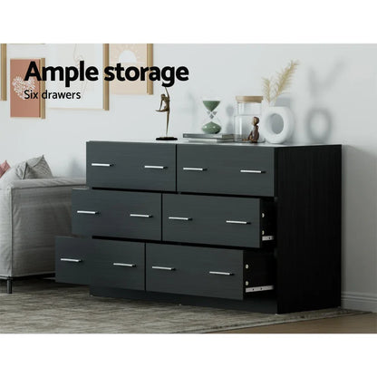 Artiss 6 Chest of Drawers - VEDA Black - Mekamart Australia