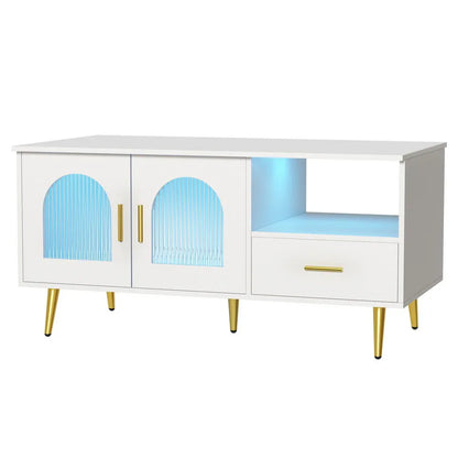 Artiss LED Coffee Table Shelf Drawer Storage White - Mekamart Australia