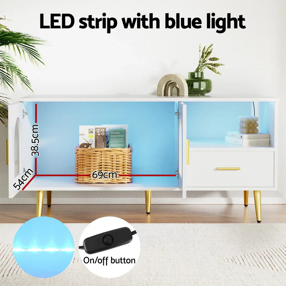 Artiss LED Coffee Table Shelf Drawer Storage White - Mekamart Australia