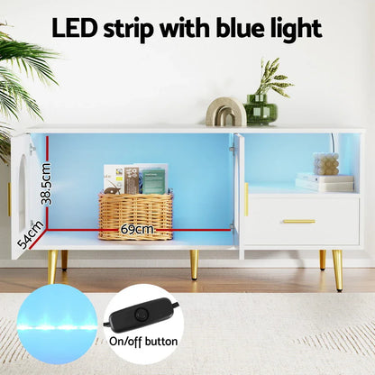 Artiss LED Coffee Table Shelf Drawer Storage White - Mekamart Australia