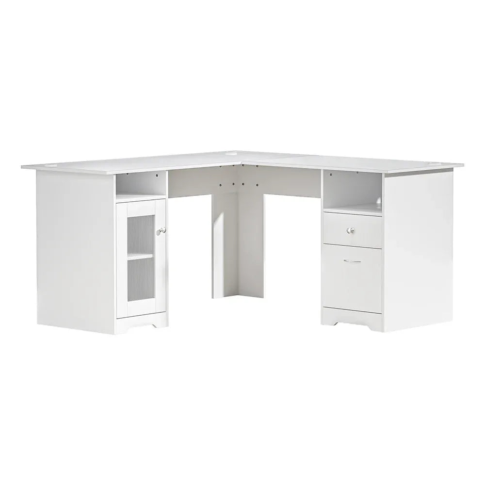 Artiss Computer Desk Shelf Cabinet L-Shape White 150CM - Mekamart Australia