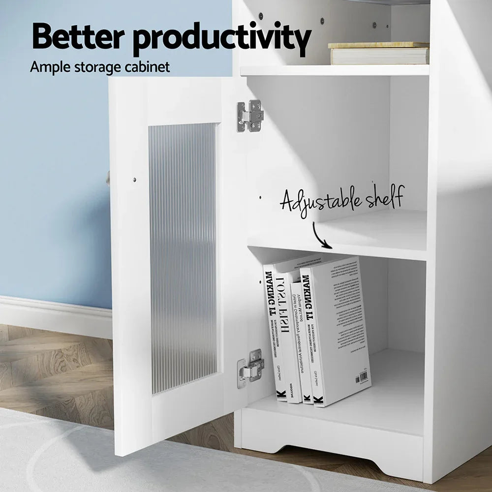 Artiss Computer Desk Shelf Cabinet L-Shape White 150CM - Mekamart Australia