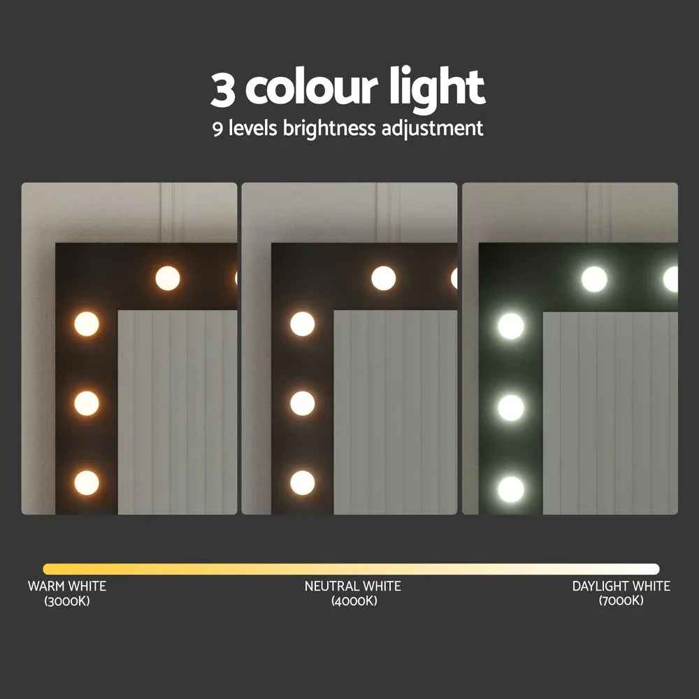 Artiss Dressing Table Set Stool 12 Led Bulbs Black - Mekamart Australia