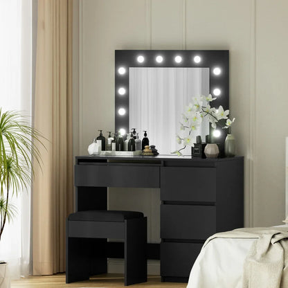 Artiss Dressing Table Set Stool 12 Led Bulbs Black - Mekamart Australia