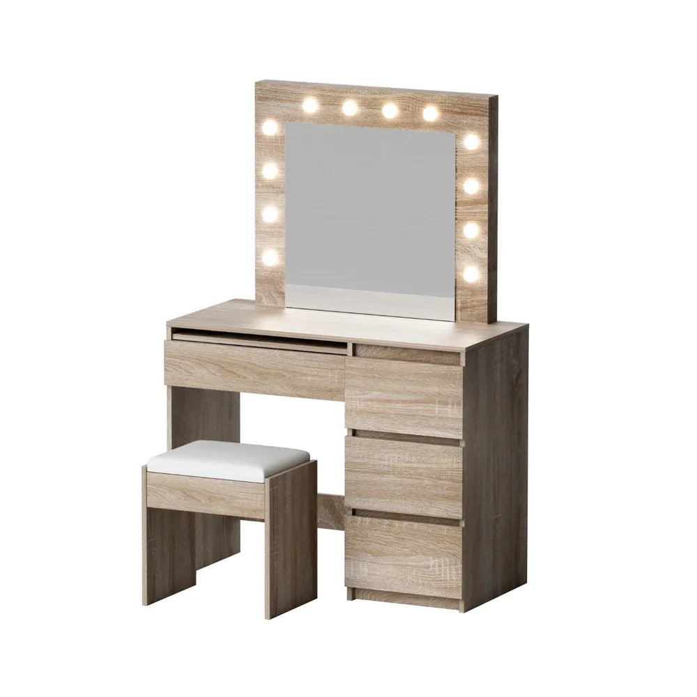 Artiss Dressing Table Set Stool 12 Led Bulbs Wood - Mekamart Australia