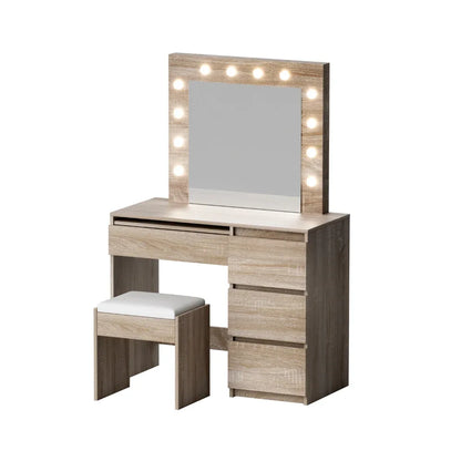 Artiss Dressing Table Set Stool 12 Led Bulbs Wood - Mekamart Australia