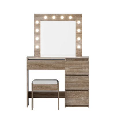 Artiss Dressing Table Set Stool 12 Led Bulbs Wood - Mekamart Australia