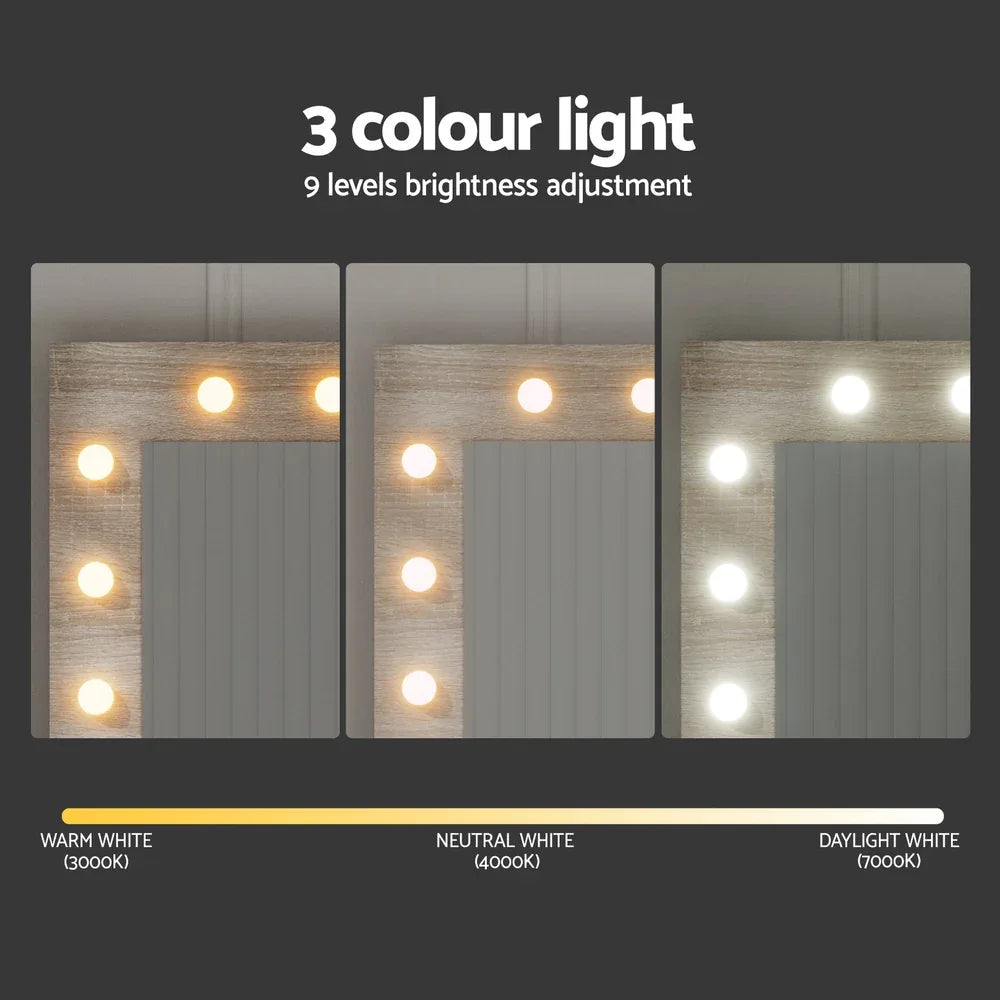 Artiss Dressing Table Set Stool 12 Led Bulbs Wood - Mekamart Australia