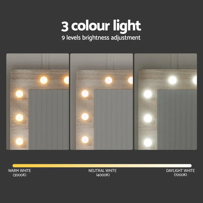 Artiss Dressing Table Set Stool 12 Led Bulbs Wood - Mekamart Australia